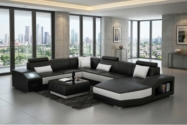 Eckgarnitur Leder Sofa Wohnzimmer Polsterecke Sitzgarnituren Wohnlandschaft +USB