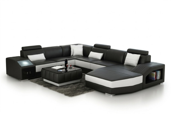 Eckgarnitur Leder Sofa Wohnzimmer Polsterecke Sitzgarnituren Wohnlandschaft +USB