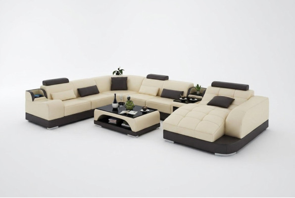 Eckgarnitur Leder Sofa Wohnzimmer Wohnlandschaft Polsterecke Sitzgarnituren +USB