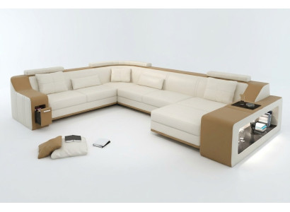 Moderne Sitzecke Ecksofa Sofa Polster Couch Leder Eckgarnitur Wohnlandschaft USB