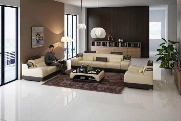 Design Sofagarnitur Couch Polster Sofas Leder 3+2 Sitzer Komplett Set Neu Modern