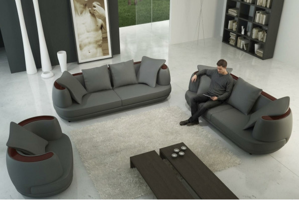 Sofagarnitur mit USB Luxus Designer Couch Polster 3+2+1 Leder Sofa Sitz Grau Neu
