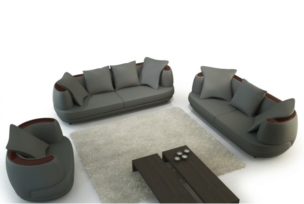 Sofagarnitur mit USB Luxus Designer Couch Polster 3+2+1 Leder Sofa Sitz Grau Neu
