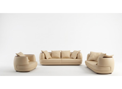 Sofagarnitur + USB Luxus Designer Couch Polster 3+2+1 Leder Sofa Sitz Beige NEW