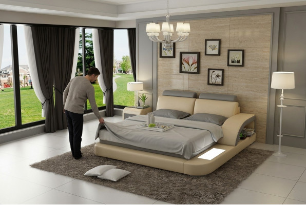 Wasserbett mit USB Hotel Doppelbett Betten Komplett Lederbett Polsterbett Wasser