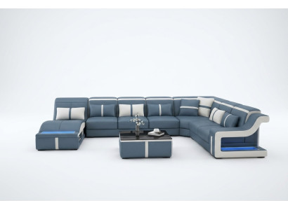 Wohnlandschaft Ecksofa Sofa Couch U Form Polster Couchen Leder Design Beleuchtet