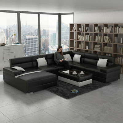 Ledersofa Couch Wohnlandschaft Ecksofa Eck Garnitur Design Modern Sofa UForm USB