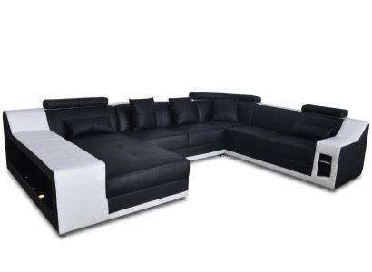 U Förmige Wohnzimmer Eckcouch Sitzgarnitur Ecksofa Leder Sofa Polster Couch +USB