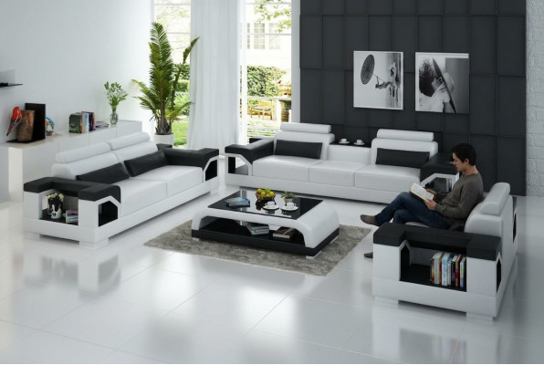 Ledersofa Couch Wohnlandschaft 3+2+1 Sitzer Garnitur Design Modern Sofa mit USB