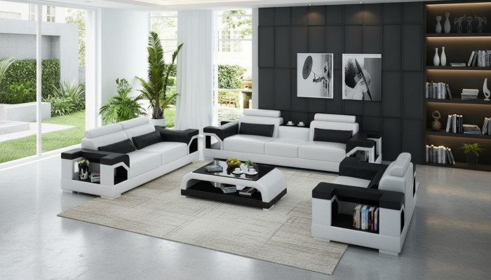 Ledersofa Couch Wohnlandschaft 3+2+1 Sitzer Garnitur Design Modern Sofa mit USB