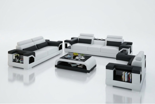 Ledersofa Couch Wohnlandschaft 3+2+1 Sitzer Garnitur Design Modern Sofa mit USB