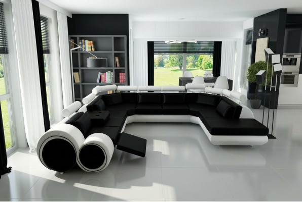 XXL Big Designer Sofa Couch Polster Garnitur Wohnlandschaft Ledersofa mit USB