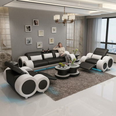 Ledersofa Couch Sofagarnitur Neu 3+1+1Sitzer Garnitur Design Modern Sofa mit USB