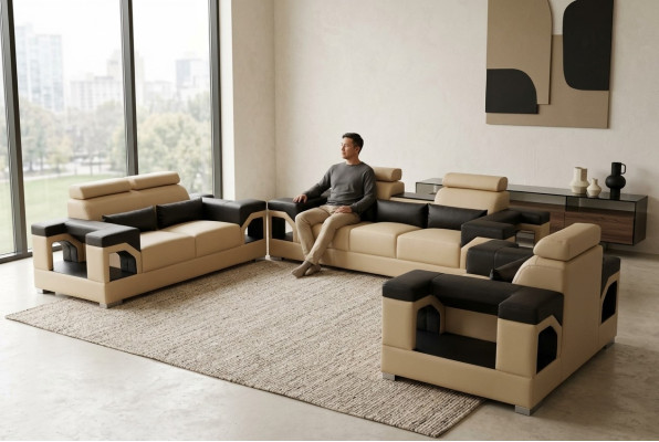 Garnitur Leder Sofa +USB Couch Polster Couchen Sofa Wohnlandschaft Luxus 3+2+1
