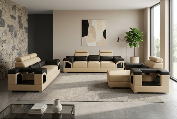 Garnitur Leder Sofa +USB Couch Polster Couchen Sofa Wohnlandschaft Luxus 3+2+1