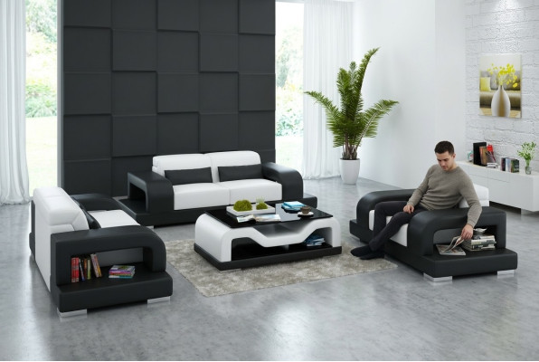 Ledersofa Couch Wohnlandschaft 3+2+1 Sitzer Garnitur Design Modern Sofa mit USB