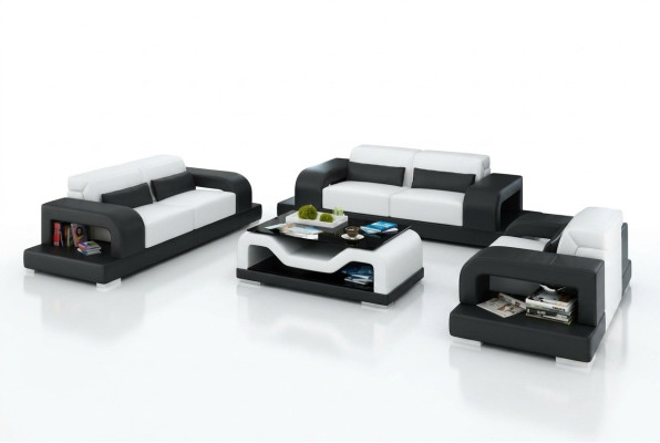 Ledersofa Couch Wohnlandschaft 3+2+1 Sitzer Garnitur Design Modern Sofa mit USB