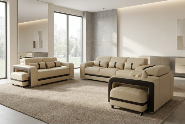 Sofa mit USB,Leder Couch Polster Garnitur 3+2+1 Sitz Komplett Set Design Neu