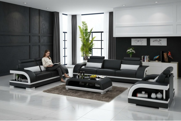 Designer Sofagarnitur Ledersofa USB Set 3+2+1 Garnitur Sofa Couch Neu Garnituren