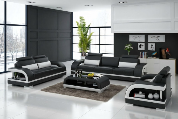 Designer Sofagarnitur Ledersofa USB Set 3+2+1 Garnitur Sofa Couch Neu Garnituren