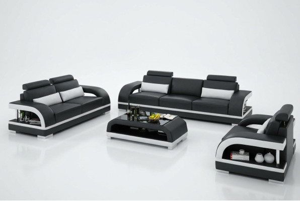 Designer Sofagarnitur Ledersofa USB Set 3+2+1 Garnitur Sofa Couch Neu Garnituren