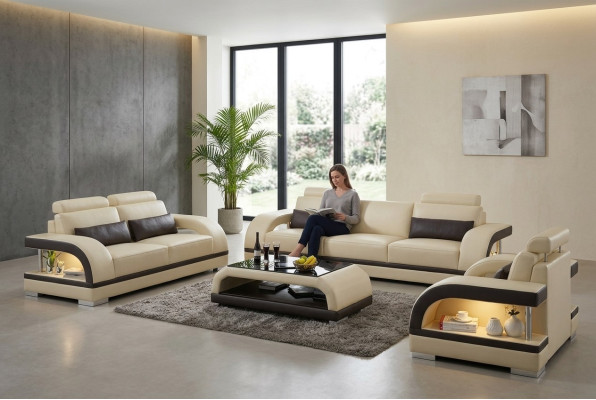 Designer Sofagarnitur Ledersofa mit USB Set 3+2+1 Garnitur Couch Sofa Garnituren
