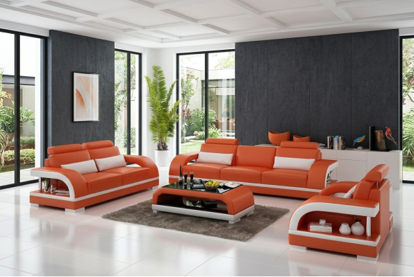 Designer Sofagarnitur Ledersofa mit USB Set 3+2+1 Garnitur Sofa Couch Garnituren