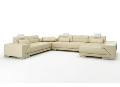 Ledersofa mit USB Couch Polster Ecke Wohnlandschaft Ecksofa Design Leder Neu LED