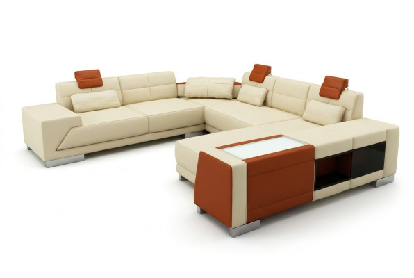 Ledersofa Sofa mit USB Couch Designersofa U Form Eckgarnitur Polsterecke XXL Big