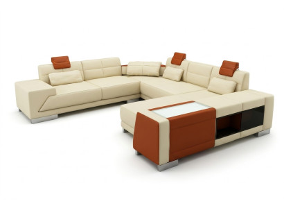 Ledersofa Sofa mit USB Couch Designersofa U Form Eckgarnitur Polsterecke XXL Big