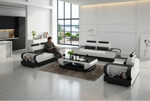 Ledersofa Couch Wohnlandschaft 3+2+1 Sitzer Garnitur Design Modern Sofa mit USB