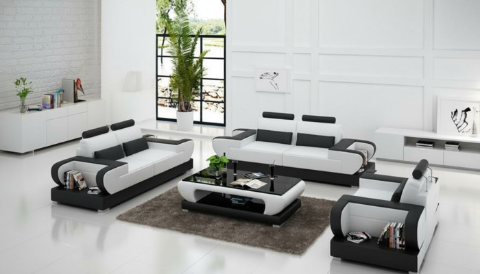 Ledersofa Couch Wohnlandschaft 3+2+1 Sitzer Garnitur Design Modern Sofa mit USB