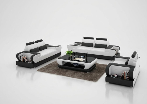 Ledersofa Couch Wohnlandschaft 3+2+1 Sitzer Garnitur Design Modern Sofa mit USB