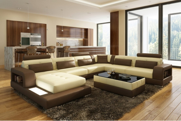 XXL Big Wohnlandschaft Sofa mit USB Polster Leder Sofa Garnitur Couchen Licht