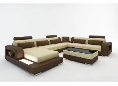 XXL Big Wohnlandschaft Sofa mit USB Polster Leder Sofa Garnitur Couchen Licht