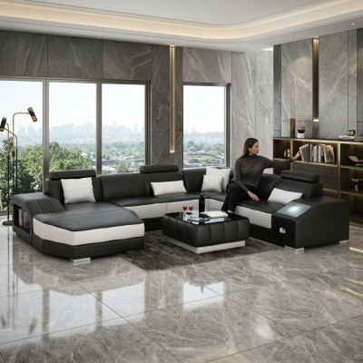 Wohnlandschaft Ecksofa mit USB Ledersofa Sofa Couch Polster Sitz Eck Garnitur !