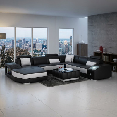 Wohnlandschaft Ecksofa mit USB Ledersofa Sofa Couch Polster Sitz Eck Garnitur !