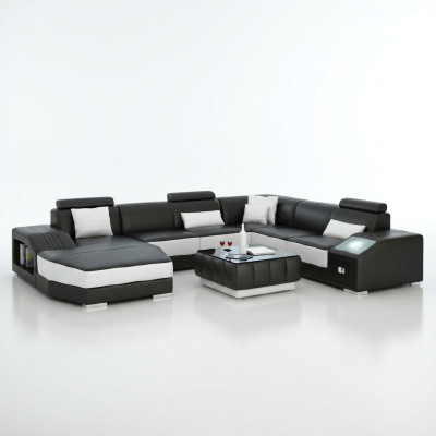 Wohnlandschaft Ecksofa mit USB Ledersofa Sofa Couch Polster Sitz Eck Garnitur !