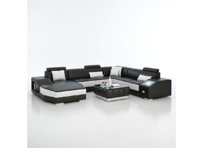 Wohnlandschaft Ecksofa mit USB Ledersofa Sofa Couch Polster Sitz Eck Garnitur !