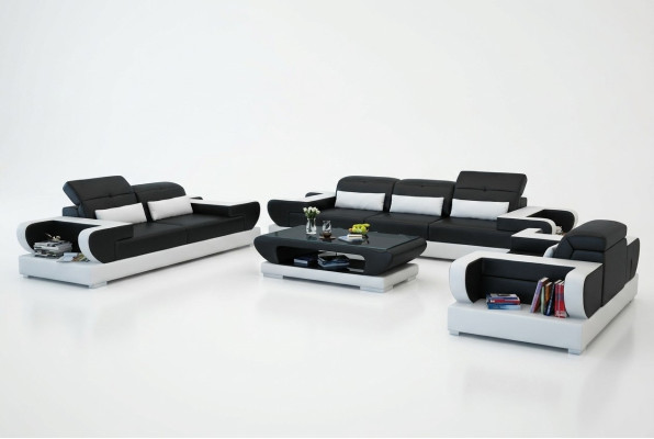 Sofagarnitur Couch Polster Leder Sitz Garnitur 3+2+1 Set Modernes Sofa mit USB