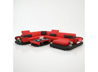 Sofa Eckcouch Couch Funktionssofa + USB U Form Kunstleder Beige Schlaffunktion