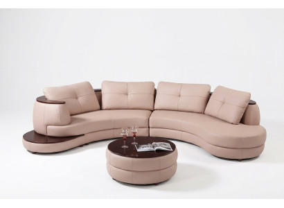 Moderne Rundcouch Ecksofa Runde Eck Polster Sofa Sitz Garnitur Leder Couch + USB