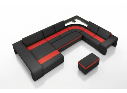 Wohnlandschaft Ecksofa mit LED & USB Sofa Polster Couch Garnitur U Form Leder