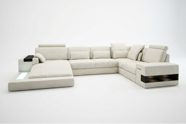 Ledersofa USB Design Sofa U Form Wohnlandschaft Couch Polster Ecksofa Neu LED