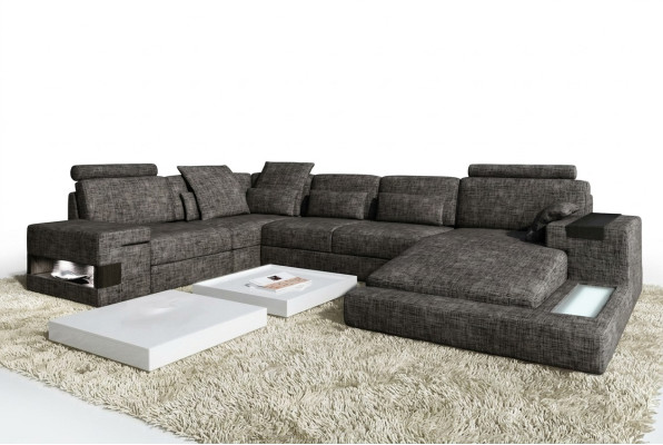 Ecksofa Ledersofa Sofa USB Polster Garnitur Form XXL Big Sofas Wohnlandschaft