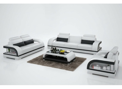 Designer Sofagarnitur Ledersofa Set 3+2+1 mit USB Garnitur Sofa Couch Neu Weiß