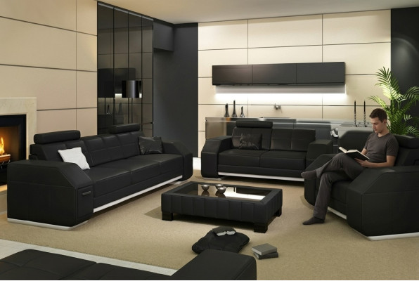 Ledersofa mit USB Sofagarnitur 3+2+1 Leder Couch Polster Sitz Designer Garnitur