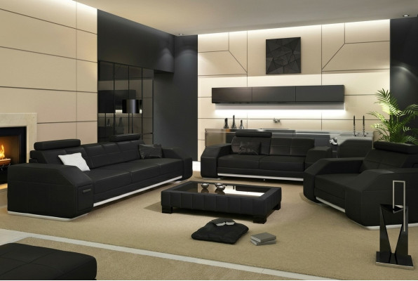 Ledersofa mit USB Sofagarnitur 3+2+1 Leder Couch Polster Sitz Designer Garnitur