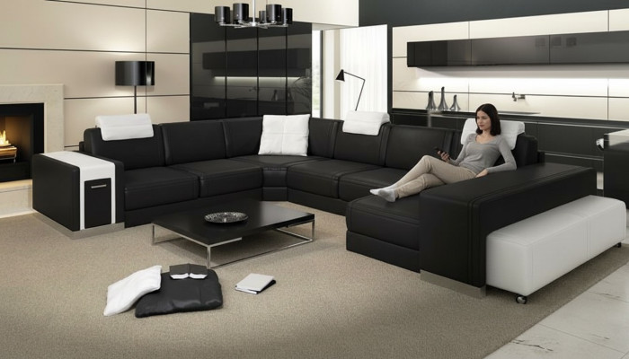 Wohnlandschaft Sofa mit USB Couch Polster Ecke XX Big Ecksofa Ledersofa Design
