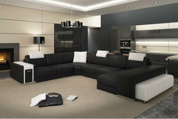 Wohnlandschaft Sofa mit USB Couch Polster Ecke XX Big Ecksofa Ledersofa Design